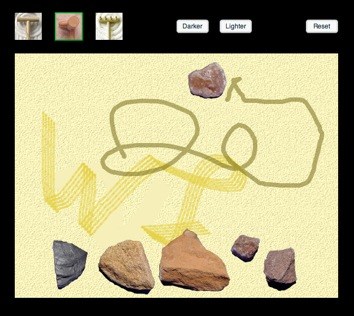 A drawing program designed to look like a Zen rock garden where someone has drawn various squiggles in different shades and sizes.